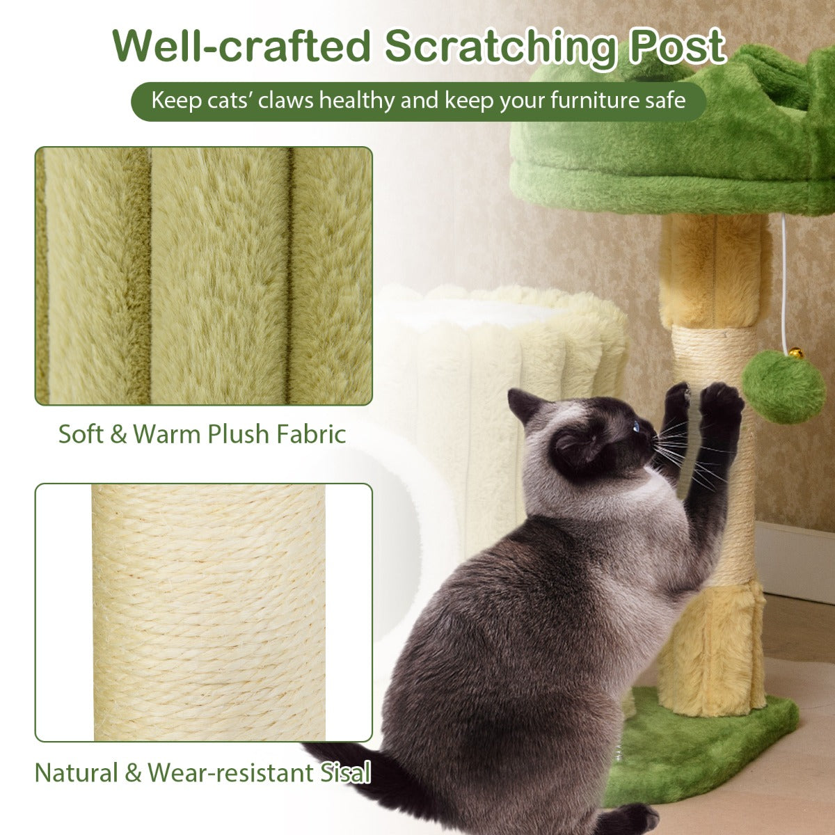 Modern Small Cat Tower Cute Cat Tree with Sisal Scratching Posts