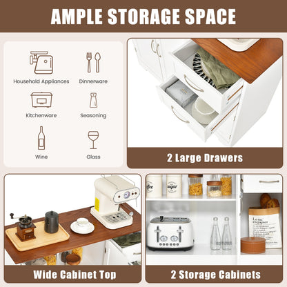 Modern Storage Buffet Cabinet with 2 Drawers and Adjustable Shelf-White