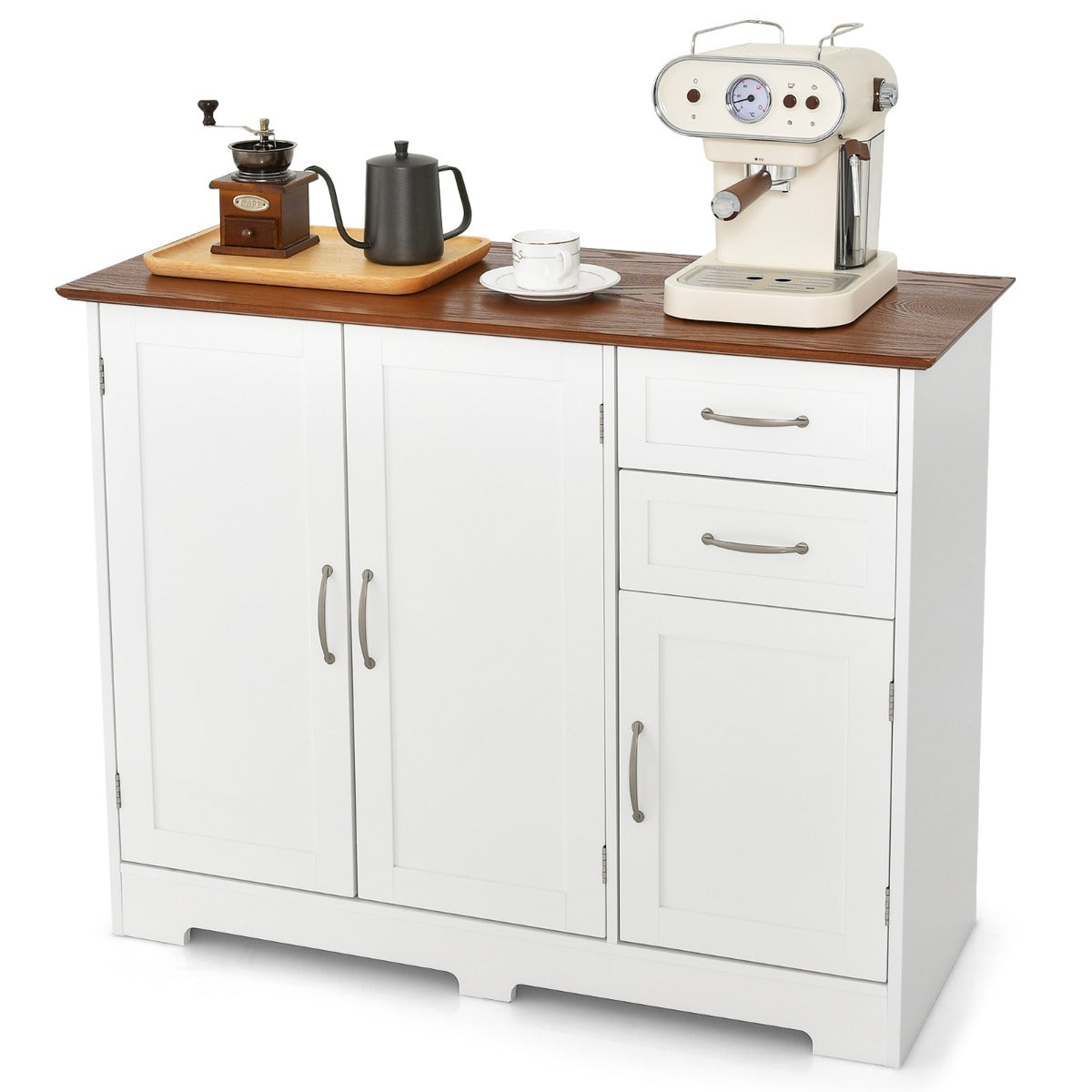 Modern Storage Buffet Cabinet with 2 Drawers and Adjustable Shelf-White