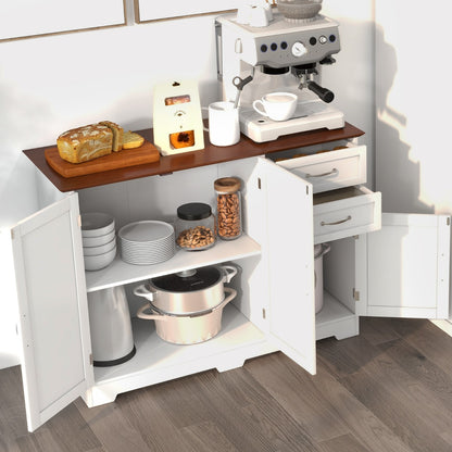 Modern Storage Buffet Cabinet with 2 Drawers and Adjustable Shelf-White