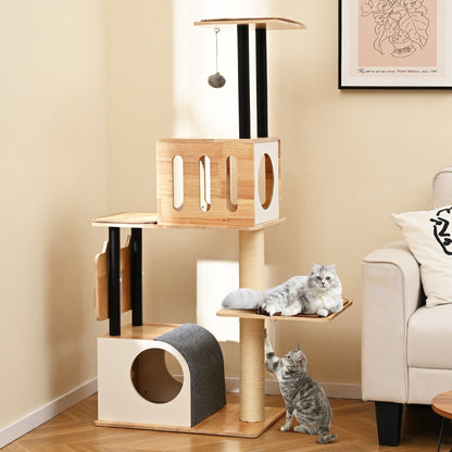 Modern Tall Cat Tower with Double Condos and Jumping Platforms-Natural