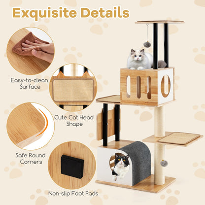 Modern Tall Cat Tower with Double Condos and Jumping Platforms-Natural