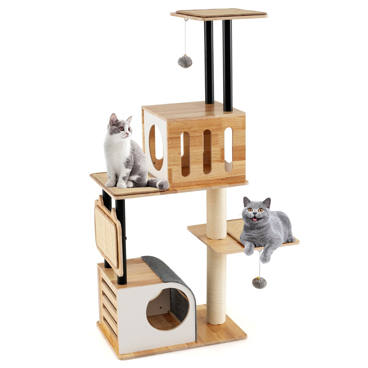 Modern Tall Cat Tower with Double Condos and Jumping Platforms-Natural