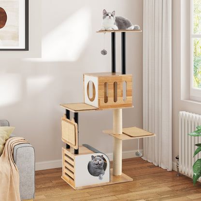 Modern Tall Cat Tower with Double Condos and Jumping Platforms-Natural