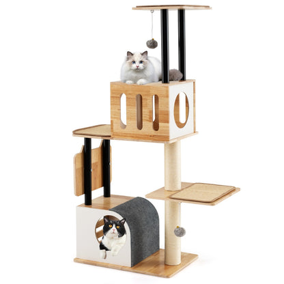 Modern Tall Cat Tower with Double Condos and Jumping Platforms-Natural