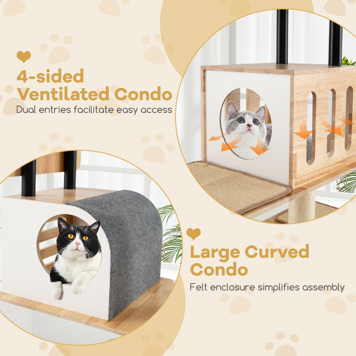 Modern Tall Cat Tower with Double Condos and Jumping Platforms-Natural
