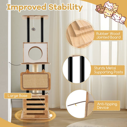Modern Tall Cat Tower with Double Condos and Jumping Platforms-Natural