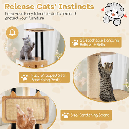 Modern Tall Cat Tower with Double Condos and Jumping Platforms-Natural