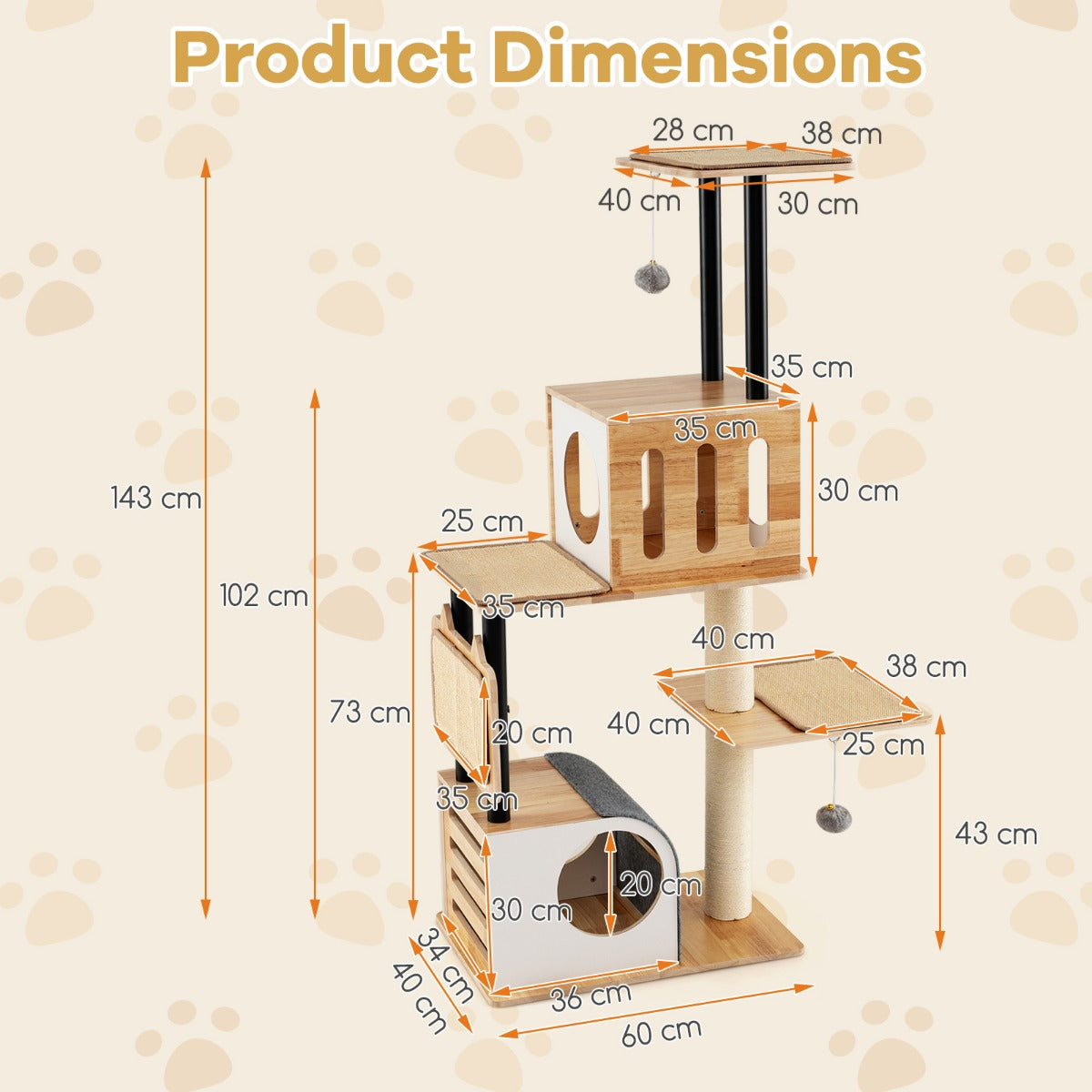 Modern Tall Cat Tower with Double Condos and Jumping Platforms-Natural