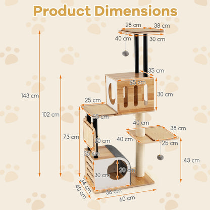 Modern Tall Cat Tower with Double Condos and Jumping Platforms-Natural