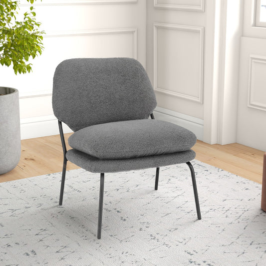 Modern Upholstered Accent Chair with Teddy Fleece Fabric Covering-Grey
