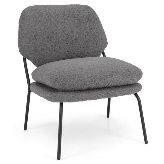 Modern Upholstered Accent Chair with Teddy Fleece Fabric Covering-Grey
