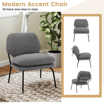 Modern Upholstered Accent Chair with Teddy Fleece Fabric Covering-Grey