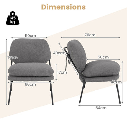 Modern Upholstered Accent Chair with Teddy Fleece Fabric Covering-Grey
