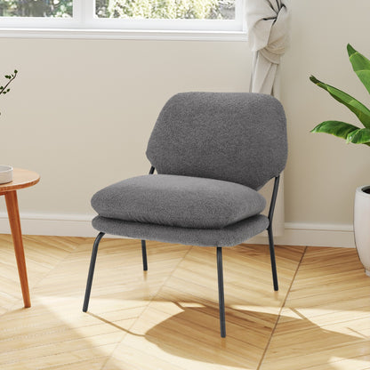 Modern Upholstered Accent Chair with Teddy Fleece Fabric Covering-Grey