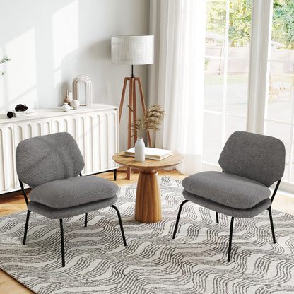 Modern Upholstered Accent Chair with Teddy Fleece Fabric Covering-Grey
