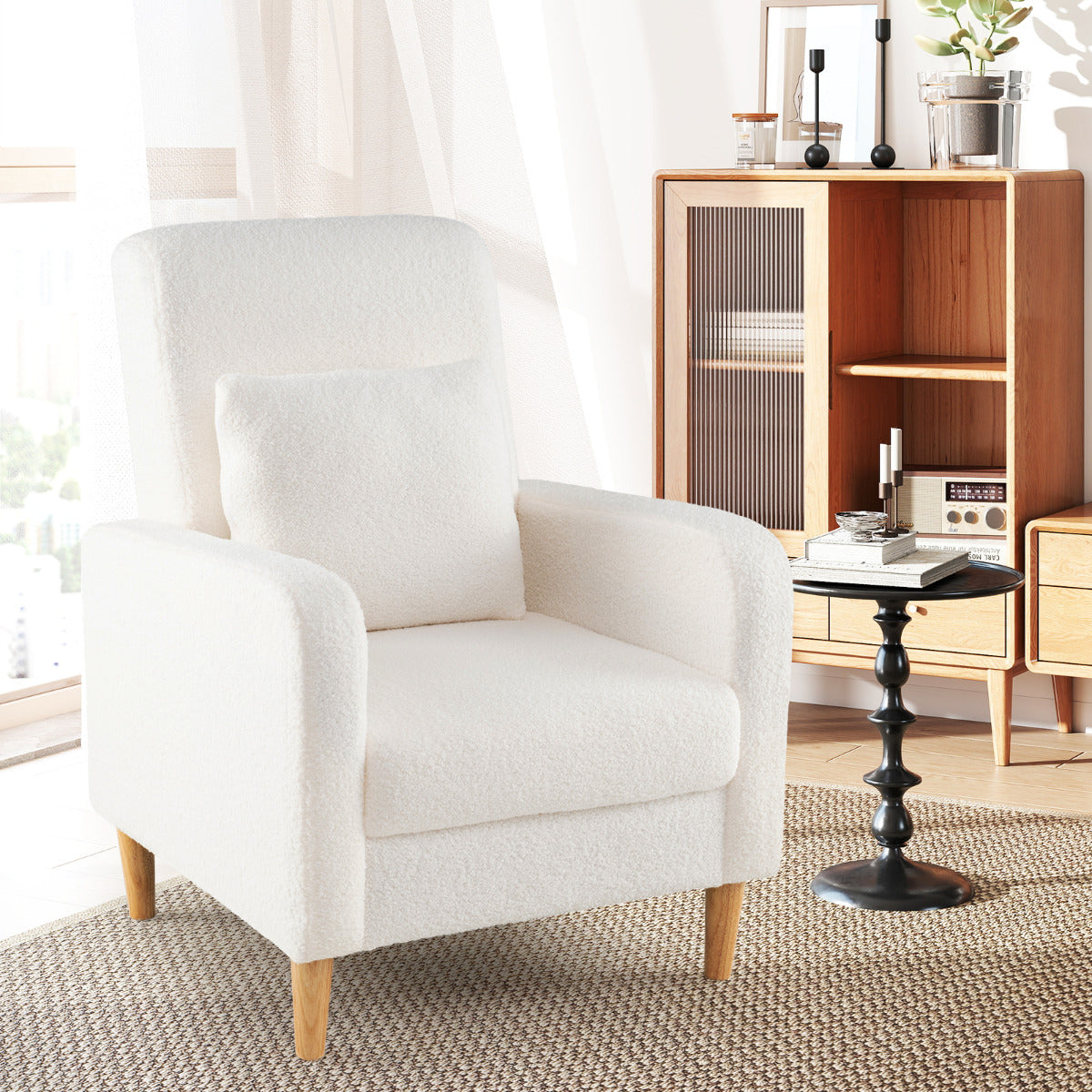 Modern Upholstered Sofa chair with Lumbar Pillow-White