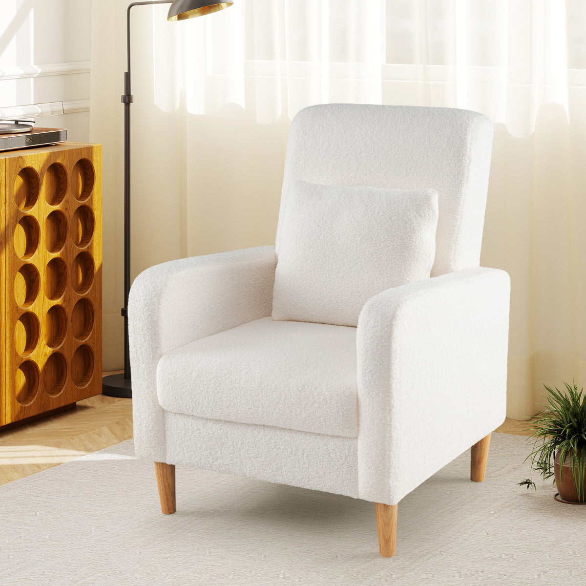 Modern Upholstered Sofa chair with Lumbar Pillow-White