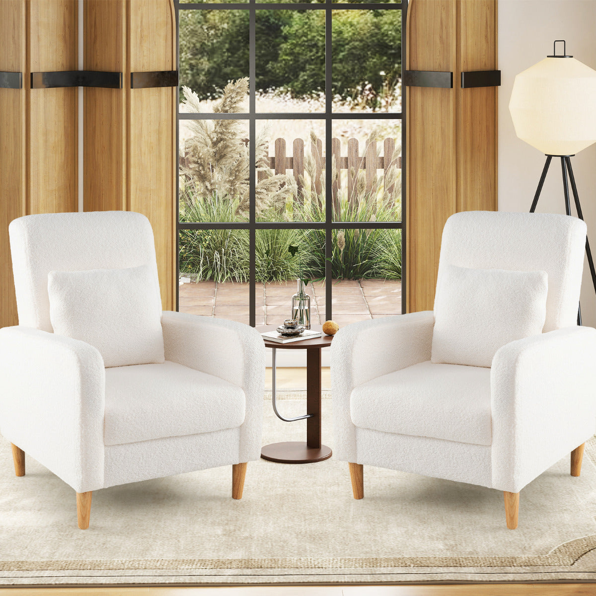 Modern Upholstered Sofa chair with Lumbar Pillow-White