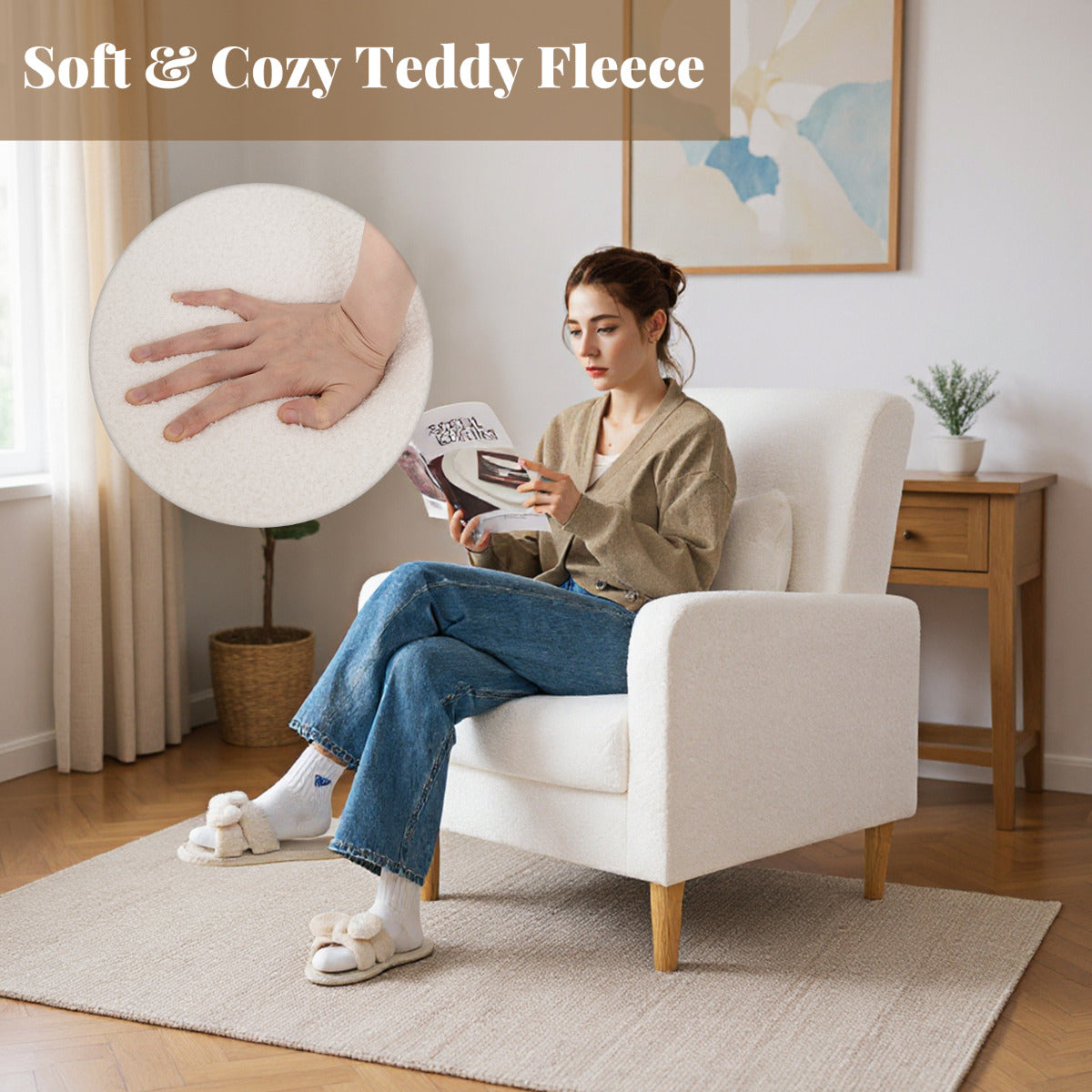 Modern Upholstered Sofa chair with Lumbar Pillow-White