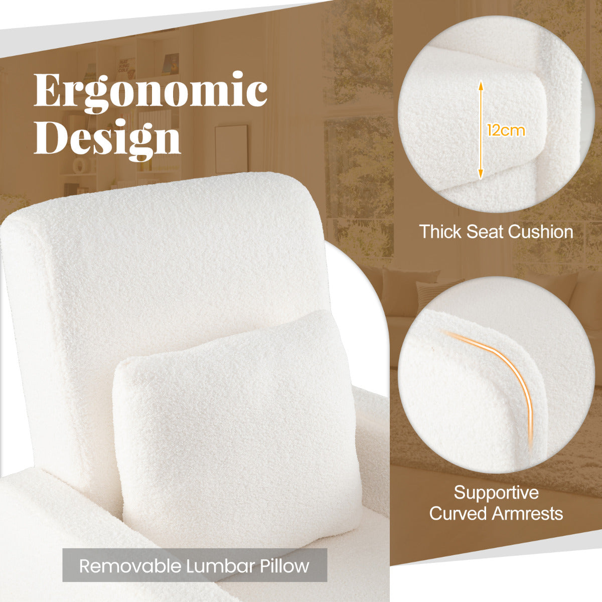 Modern Upholstered Sofa chair with Lumbar Pillow-White