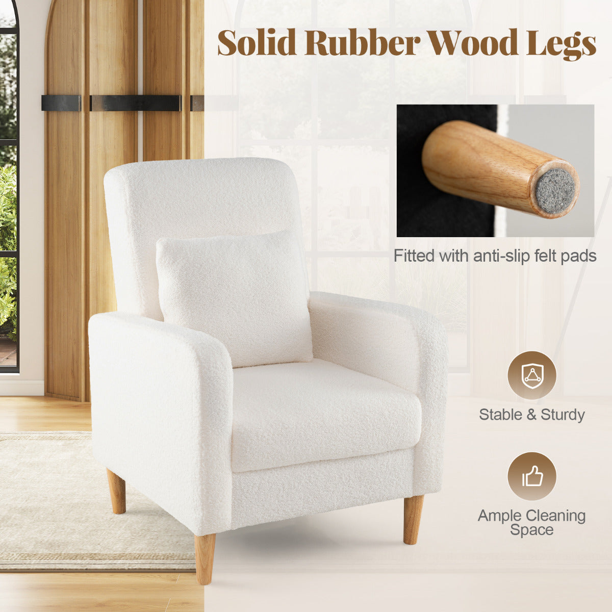 Modern Upholstered Sofa chair with Lumbar Pillow-White