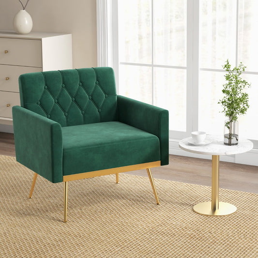 Costway Modern Velvet Accent Chair with Button Tufted Back-Green