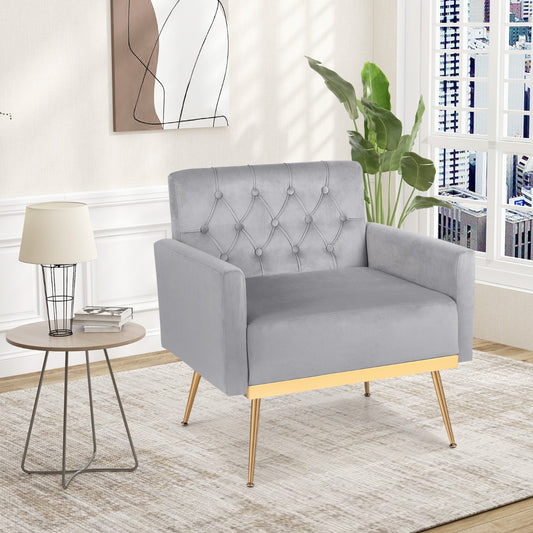 Costway Modern Velvet Accent Chair with Button Tufted Back-Grey