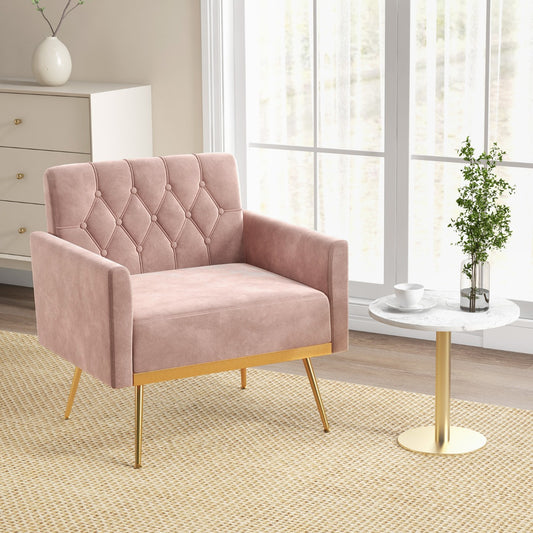 Costway Modern Velvet Accent Chair with Button Tufted Back-Pink