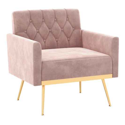 Costway Modern Velvet Accent Chair with Button Tufted Back-Pink