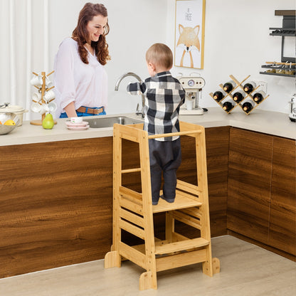 Montessori Toddlers Kitchen Step Stool with Height Adjustable Platform-Natural