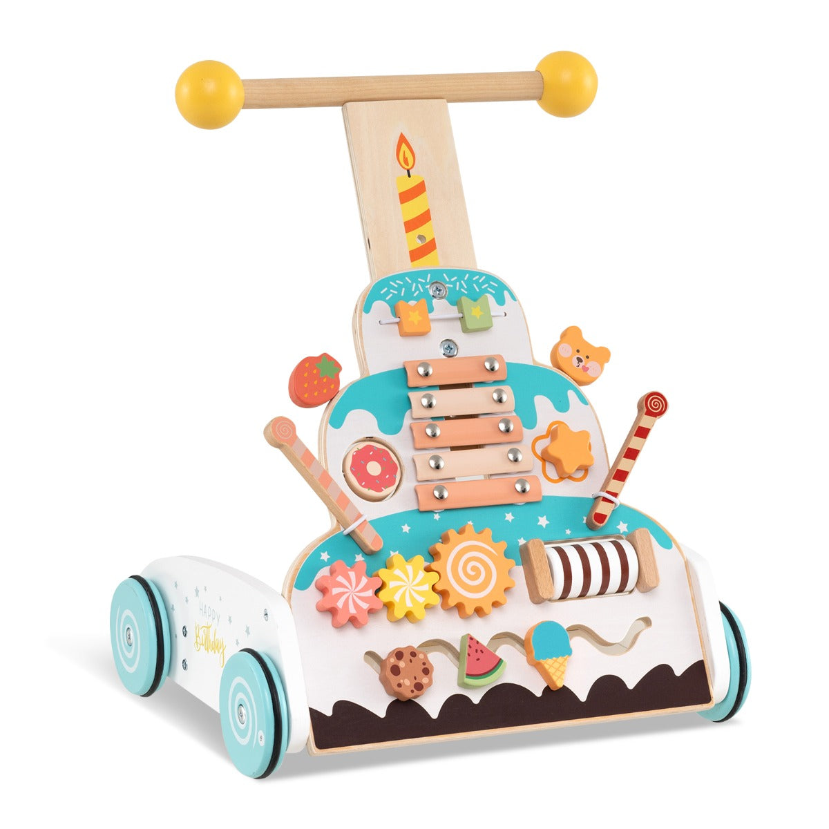 3-Level Height Adjustable Montessori Wooden Baby Walker for 1+ Years Old-White
