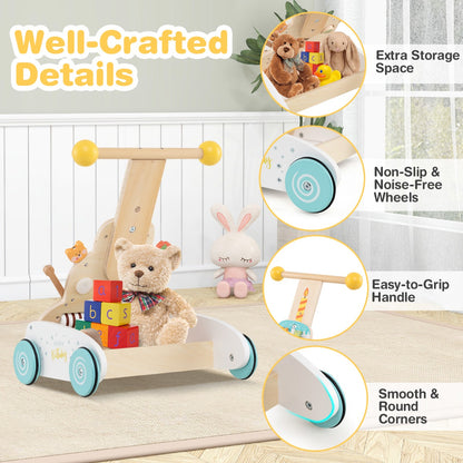 3-Level Height Adjustable Montessori Wooden Baby Walker for 1+ Years Old-White