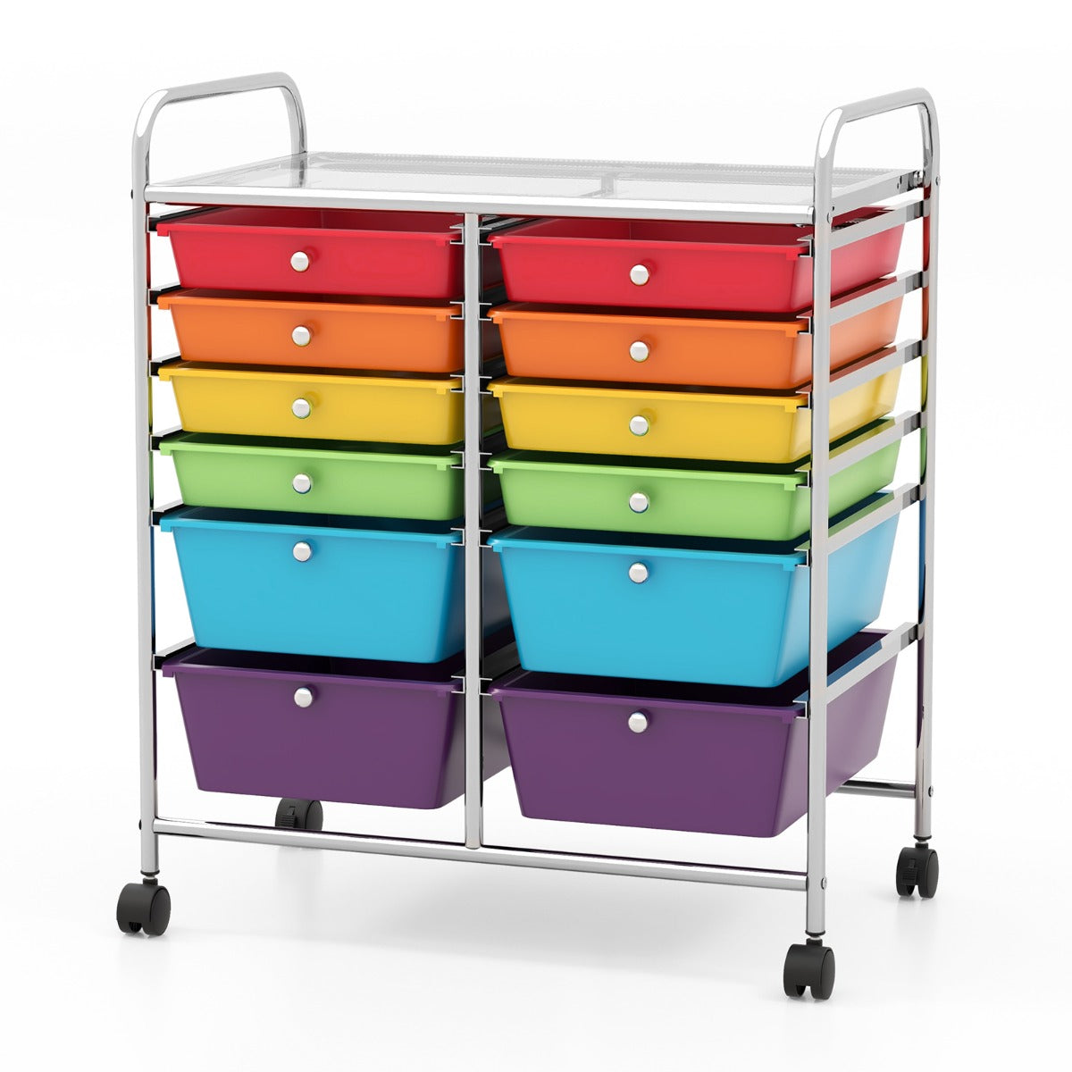 Movable 12-Drawer Storage Trolley with 2 lockable for Home Office-Colourful