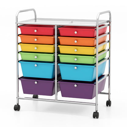 Movable 12-Drawer Storage Trolley with 2 lockable for Home Office-Colourful