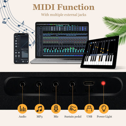 88-Key Foldable Digital Piano with MIDI &amp; Wireless BT &amp; Bag-Black