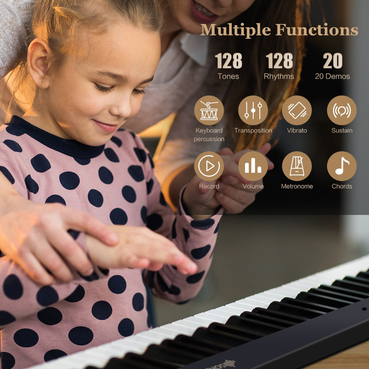 88-Key Foldable Digital Piano with MIDI &amp; Wireless BT &amp; Bag-Black