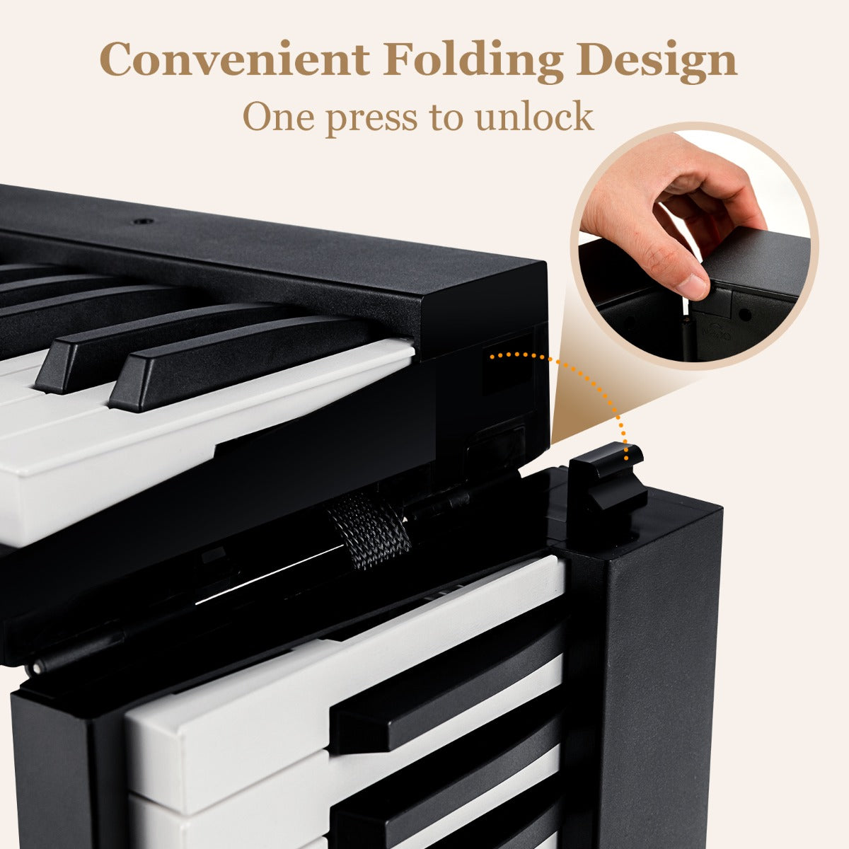 88-Key Foldable Digital Piano with MIDI &amp; Wireless BT &amp; Bag-Black