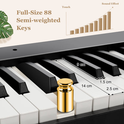 88-Key Foldable Digital Piano with MIDI &amp; Wireless BT &amp; Bag-Black