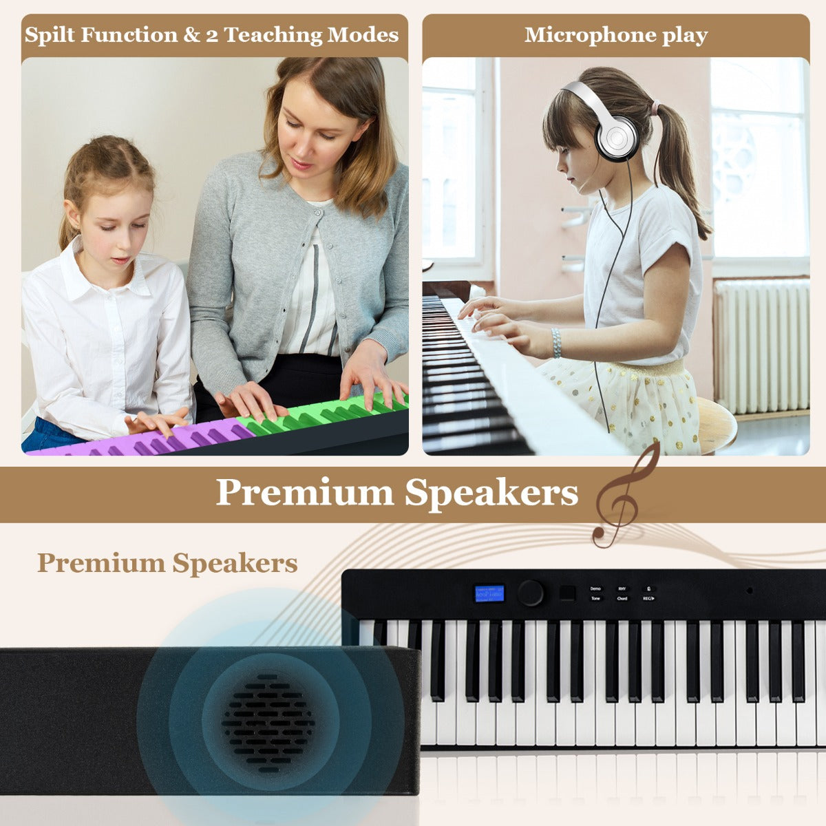 88-Key Foldable Digital Piano with MIDI &amp; Wireless BT &amp; Bag-Black