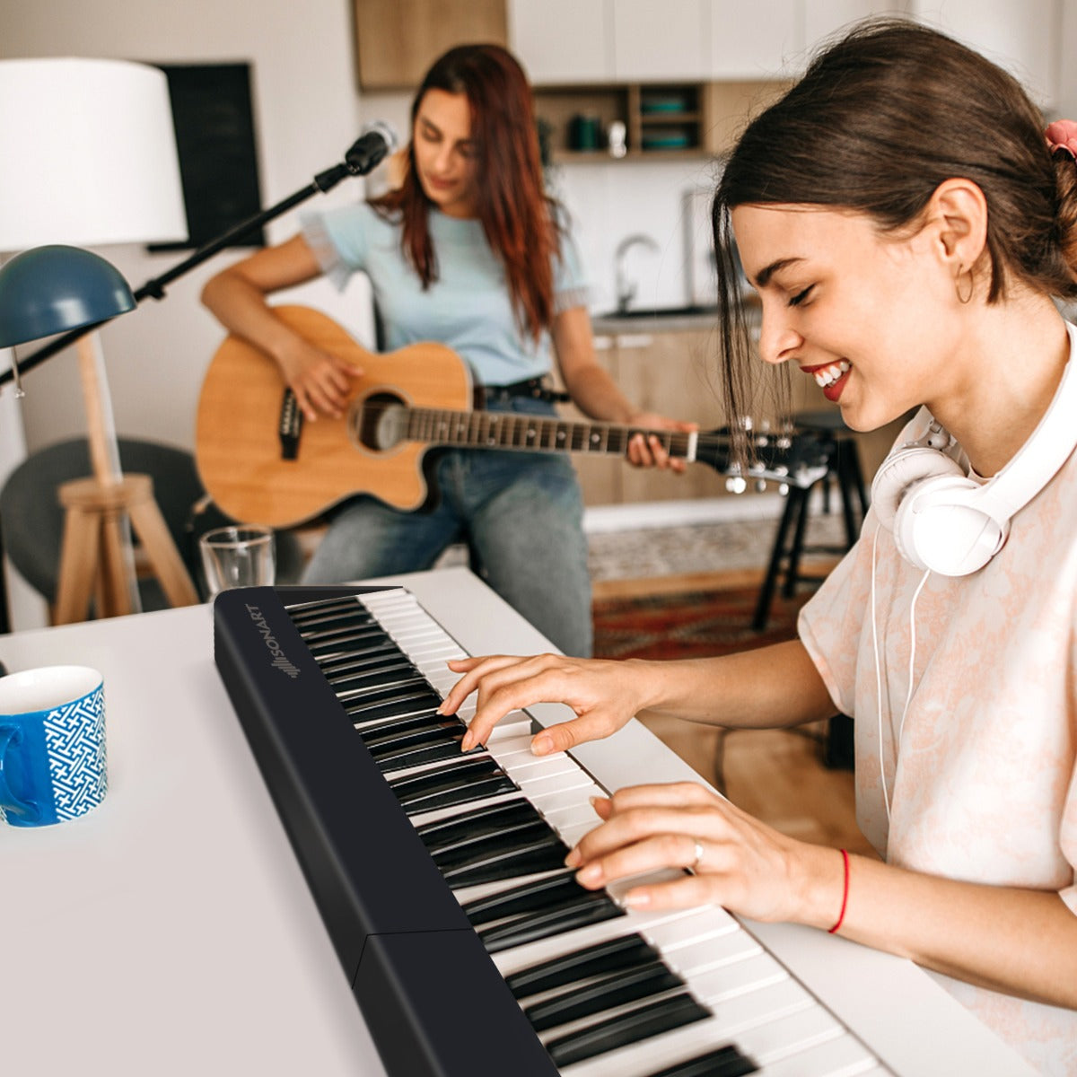 88-Key Foldable Digital Piano with MIDI &amp; Wireless BT &amp; Bag-Black