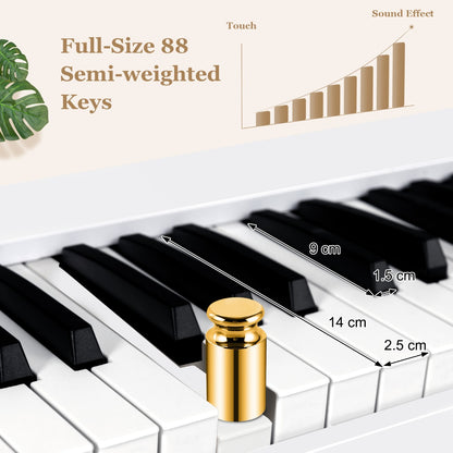 88-Key Foldable Digital Piano with MIDI &amp; Wireless BT &amp; Bag-White