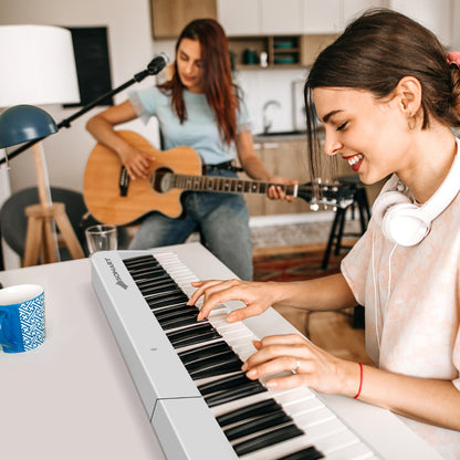 88-Key Foldable Digital Piano with MIDI &amp; Wireless BT &amp; Bag-White