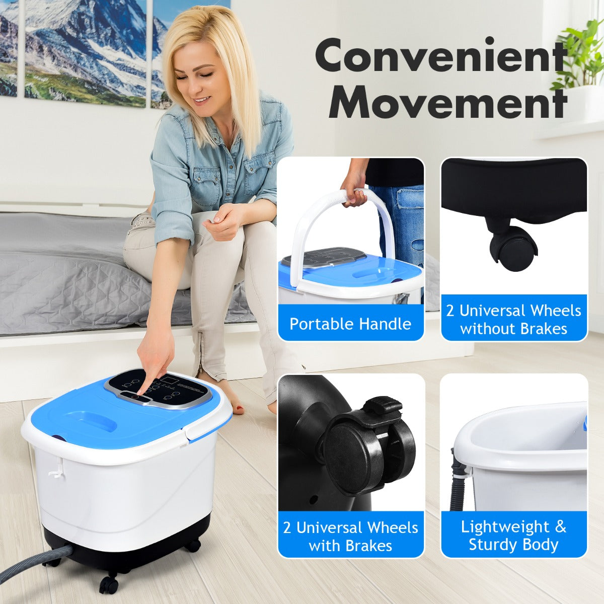 Multifunctional Electric Foot Baths Machine with Motorized Shiatsu Massage Balls-Blue