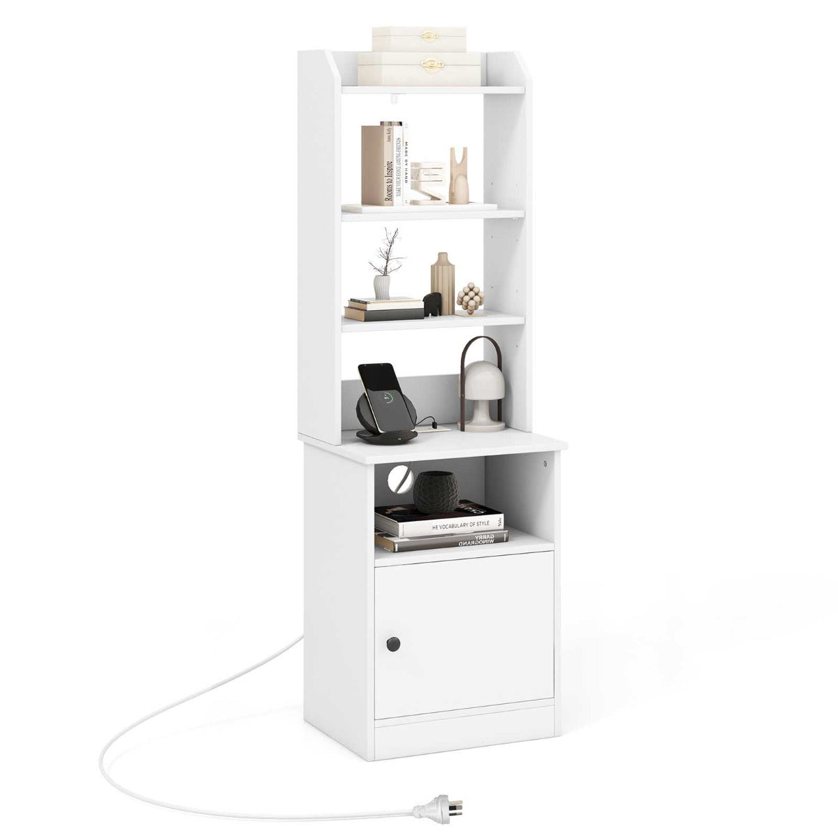 Multifunctional End Side Table with 6-Level Adjustable Shelves for Bedroom-White