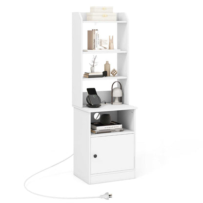 Multifunctional End Side Table with 6-Level Adjustable Shelves for Bedroom-White