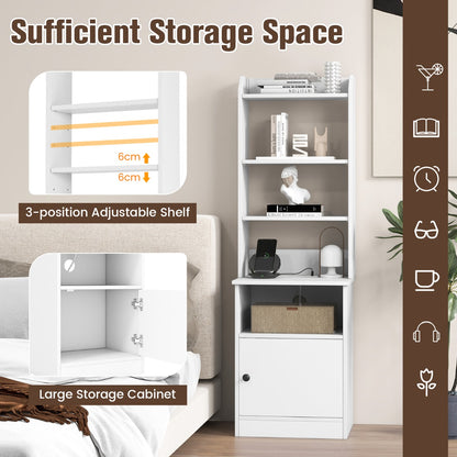 Multifunctional End Side Table with 6-Level Adjustable Shelves for Bedroom-White