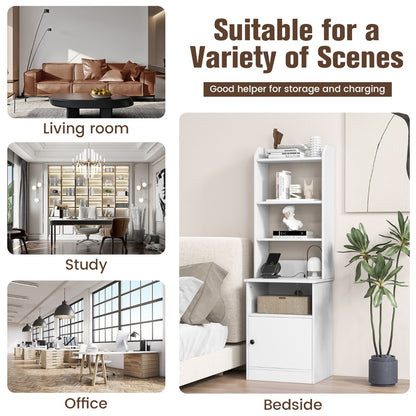 Multifunctional End Side Table with 6-Level Adjustable Shelves for Bedroom-White