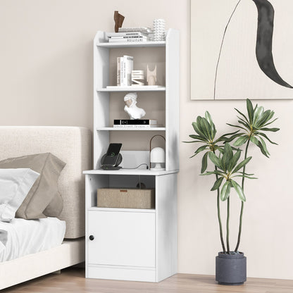Multifunctional End Side Table with 6-Level Adjustable Shelves for Bedroom-White