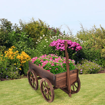 Costway Multifunctional Flower Cart Made of Anti-Corrosion Wood with 4 Wheels
